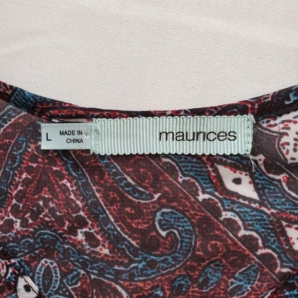 Maurices Women’s 3/4 Sleeve Lattice Back Tunic Blouse Burgundy/Teal Size Large - Picture 9 of 14